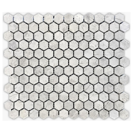Silver Gray Dark Honed 1" Hexagon Marble Mosaic