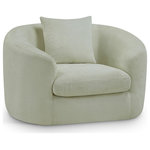 Meridian Furniture - Penelope Upholstered Chair, Mint, Chenille Fabric - Discover the sophisticated charm of the Penelope chair, crafted in luxurious soft mint chenille fabric. This elegant piece features a solid wood inner frame for durability and a contemporary design that elevates any space. Included pillows enhance its comfort and style, making it an ideal centerpiece for gatherings. Transform your home with the true embodiment of refined taste and timeless beauty.