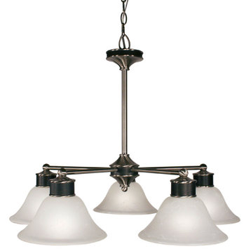 Satin Nickel And Black With Pearl Veined White Glass 5 Light Chandelier