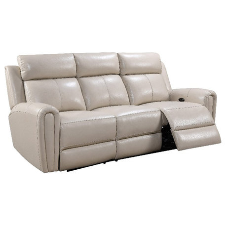 Leather Lusso Kona Modern Genuine Leather & Hardwood Sofa in Cream