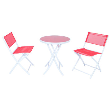 Leisuremod 3-Piece Outdoor Sling Bistro Folding Table And Chairs Set, Red