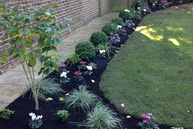 This is an example of a medium sized classic fully shaded garden for spring in Hertfordshire.