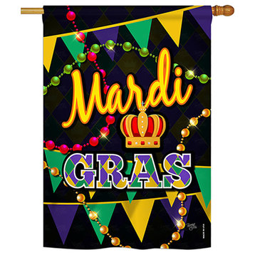 Time To Mardi Gras, Vertical House Flag 28"x40"
