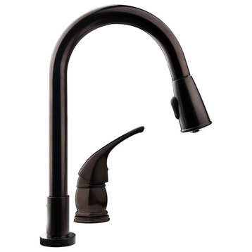Arc Gooseneck Kitchen Faucet, Side Lever & Pull Sprayer, Venetian Bronze