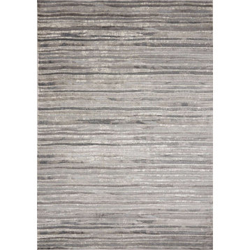 Allie Collection Grey Distressed Striped Rug, 5'3" x 7'7"