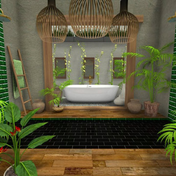 Tropical bathroom with bathtub