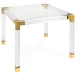 Jonathan Adler - Jacques Game Table - The perfect blend of simplicity and glamour, modern and traditional. Crystal clear acrylic with brushed brass corners. Nothing finishes a room like a game table in a corner with a chandelier swaged over the top. Also doubles as a petite dining table. Big presence, weightlessly transparent.