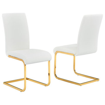Alison Faux Leather Chrome Dining Side Chair in White/Gold (Set of 2)