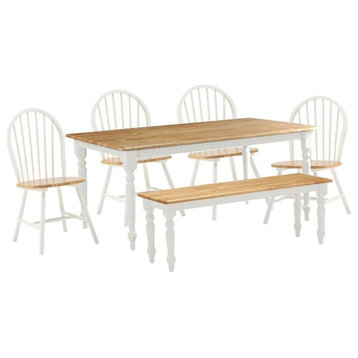 Boraam Windsor Farmhouse 6 Piece Dining Set in White and Natural