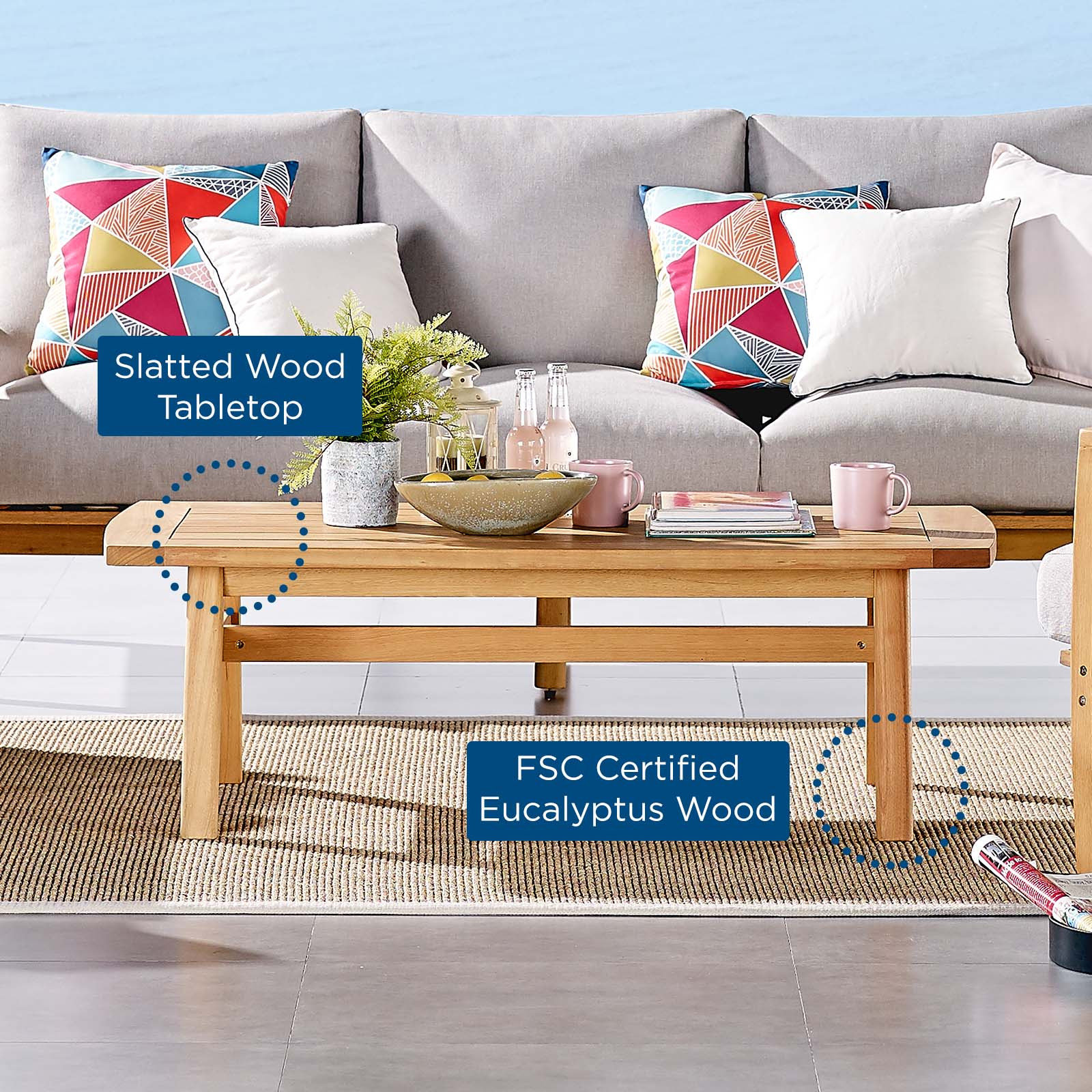 Lounge Coffee Table, Rectangular, Wood, Brown Natural, Modern, Outdoor ...