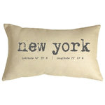 Pillow Decor Ltd. - Pillow Decor - New York Coordinates 12 x 20 Throw Pillow - New York and its geographic coordinates are printed across this throw pillow in an old typewriter typeset. The gray-taupe font contrasts nicely against the natural cream linen fabric giving the pillow a beautiful vintage look and feel. The New York Coordinates Pillow is a perfect size for a stand alone chair in a den, office, or living room or would make a nice finishing touch on a bed or window seat.