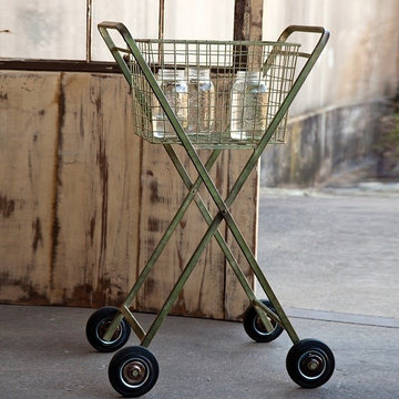 Distressed Green Metal Rolling Cart