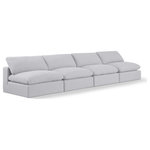 Meridian Furniture - Comfy Upholstered Modular Sofa, White, 4-Piece: 4 Armless Chair, Linen Textured Fabric - Give your space a whole new look with this white Comfy linen textured fabric sofa. This handsome sofa fits nicely with other items in the Comfy collection and is a versatile seating option designed for adaptability, comfort and style. Wrapped in rich white durable linen textured fabric upholstery, this sofa offers a plush embrace of overstuffed down feather cushions, carefully crafted to deliver the highest level of comfort. The perfect seat for creating an oasis for relaxation, this sofa has thick foam surrounding its frame for added support and coziness.