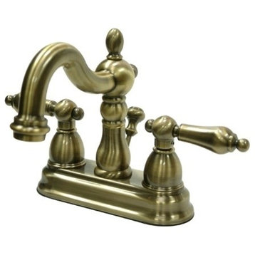 Kingston Brass 4" Centerset Bathroom Faucet w/Plastic Pop-Up, Antique Brass