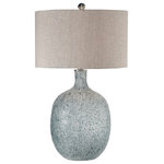Uttermost - Uttermost Oceaonna Glass Table Lamp - The Finish On This Glass Base Is Reminiscent To An Ocean Wave Crashing, Featuring Mottled Highlights Of Blue Green, Covered In A Heavily Textured Aged White Glaze, Paired With Brushed Nickel Plated Details. The Round Hardback Drum Shade Is A Light Beige Linen Fabric With Natural Slubbing.