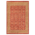 Bareens Designer Rugs - Bohemien Ziegler Lilia Red Green Hand-Knotted Wool Rug - 7'10'' x 9'5'' - Enhance the ambiance of your home with this magnificent Persian-influenced Turkish hand-knotted rug made by skilled artisans capable of creating the most exceptional vegetable dyes and hand-spun wool. This exquisite handmade rug is a one-of-a-kind Peshawar Kafkaz, otherwise identified as Chobi, Chobi Peshawar, Oushak, or Ziegler rug. These handmade rugs are crafted in Pakistan utilizing superior-quality wool imported from Australia, New Zealand, and Korea in two types of weaves: the Persian weave and the Mori weave. This rug is meticulously crafted by hand using the finest natural vegetable dyes extracted from local plants. The artisans use a blend of hand-spun local and fine merino wool, resulting in a rug with a compelling texture, higher lanolin content, and longer staple. The artisans occasionally incorporate natural or artificial silk into the pile to enhance specific motifs. The finished product is an awe-inspiring execution of flawless design and an understated palette that exudes elegance.