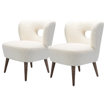 Lambskin Sherpa Upholstery Barrel With Open Chair, Set of 2, Ivory
