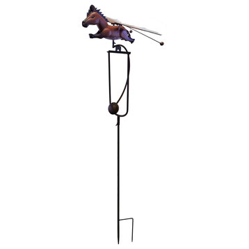 Rustic Flying Horse Rocker Balancing Outdoor Garden Stake Wind Sculpture