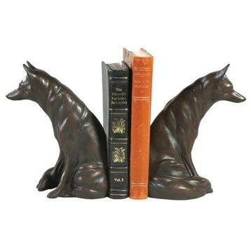 Bookends Bookend EQUESTRIAN Lodge Waiting Fox Ebony Black Resin