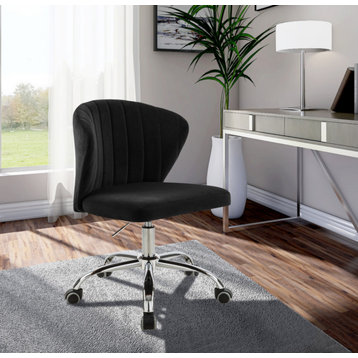 Finley Swivel and Adjustable Velvet Upholstered Office Chair, Black, Chrome Base