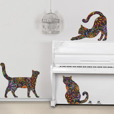 My Wonderful Walls - Cat Wall Stickers, Set of 3 Floral, Small, As