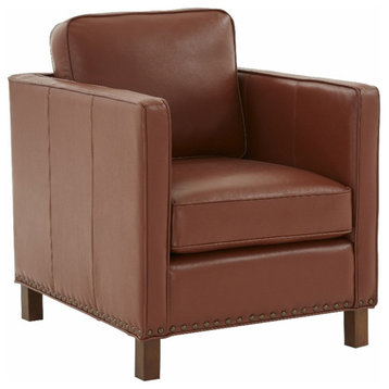 Comfort Pointe Cheshire Top Grain Leather Arm Chair with Wooden Legs in Caramel