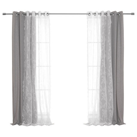 Rose Sheers & Blackout Curtains, Grey, 52"x84"