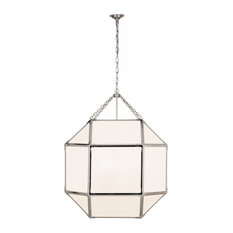 Morris Pendant, 6-Light, Polished Nickel, White Glass, 30.5"W