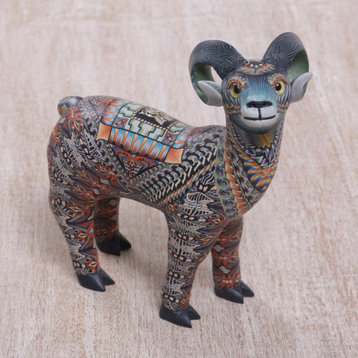 NOVICA Vibrant Ram And Polymer Clay Sculpture  (4.7 Inch)
