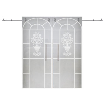 Double Sliding Glass Barn Door, V2000 Imperial Design, Full-Private, 2x 34"x84"