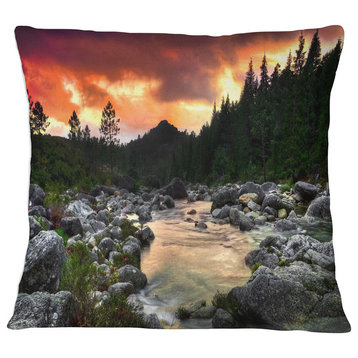 Rocky Mountain River at Sunset Landscape Printed Throw Pillow, 16"x16"