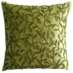 The HomeCentric - Luxury Green Beaded Leaf Pillows Cover, Art Silk 18"x18" Pillow Cover, Tropical - Tropical is an exclusive 100% handmade decorative pillow cover designed and created with intrinsic detailing. A perfect item to decorate your living room, bedroom, office, couch, chair, sofa or bed. The real color may not be the exactly same as showing in the pictures due to the color difference of monitors. This listing is for Single Pillow Cover only and does not include Pillow or Inserts.