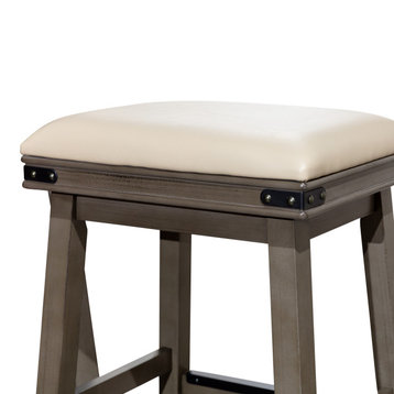 DTY Indoor Living Cortez 24" Bonded Leather Counter Stool, Weathered Gray, French Gray Leather