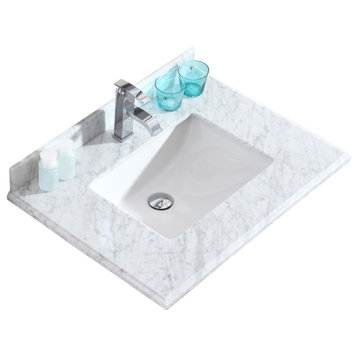 White Carrara Countertop - 30" - Single Hole with Rectangle Sink