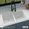 Karran Drop-In Quartz 34" 1-Hole 50/50 Double Bowl Kitchen Sink, White