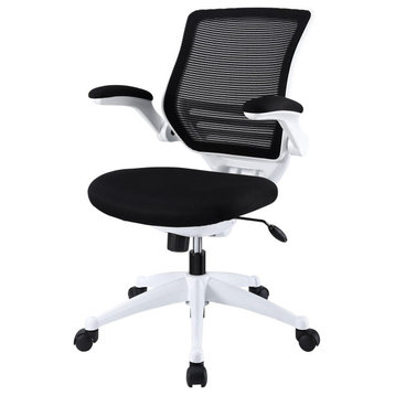 Swivel Office Chair, Padded Mesh Upholstered Seat With Flip Up Arms, Black/White