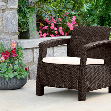 Corfu Wicker Resin Patio Armchair by Keter, Brown