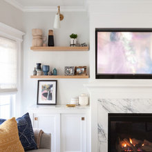 Fireplace with floating shelves