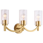 Eglo - Devora 3-Light Bathroom Vanity Fixture, Chrome, Antique Gold - The Devora 3 Light Bath /Vanity light by Eglo is simply stunning. With the clear round glass shades extended from the antique gold arched arms contribute to the timeless beauty of this fixture. Position above a morror or to softly illuminate a bathroom space.