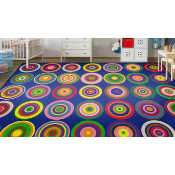 Flagship Carpets VA159-58A 10'9 X 13'2 Color Rings Indigo Learning Rug, Seats 35