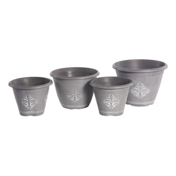 Fleur de Lis Planters, Grey, 4-Piece Set