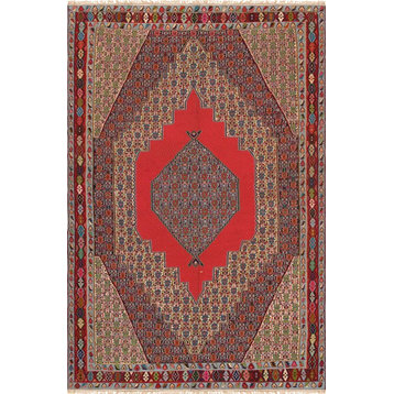 Pasargad Vintage Senneh Collection Hand-Woven Lamb's Wool Area Rug- 6' 7"x 9'10"