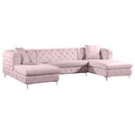 Meridian Furniture - Gail Velvet 3-Piece Sectional, Pink - Bring fine living to the forefront with this Gail three-piece sectional. This pink-colored sectional features two chaise ends, giving you the room you need to snuggle up and get comfortable on movie night. The upholstery is made from velvet and simply luxurious to the touch. Deep tufting all over the backs and sides of this unit add to its glamorous vibe, while the chromed legs finish off the design on a modern note. This sectional comes with pillows for added comfort and style.