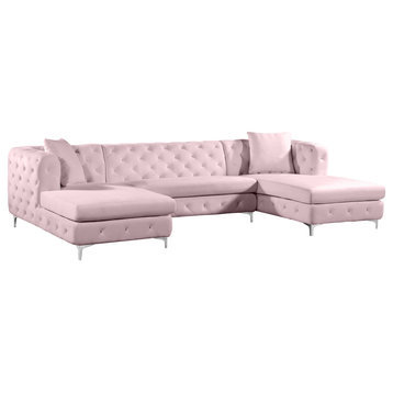 Gail Velvet Upholstered 3-Piece Sectional, Pink