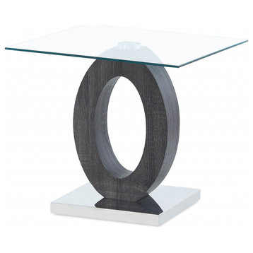 HomeRoots Grey Tone Oval Design Support End Table With Glass Top