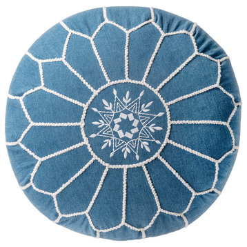nuLOOM Yiana Embroidered Cotton Pouf, Blue