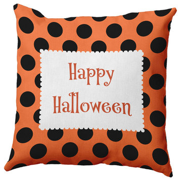 Happy Halloween Dots Accent Pillow, Traditional Orange, 18"x18"