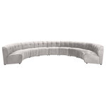 Meridian Furniture - Limitless Velvet Upholstered 9-Piece Modular Sectional, Cream - Invest in your home's comfort with this Limitless 9 Piece Sectional. This modular unit offers tons of flexibility in the number of ways that you can put each piece in the Limitless collection together to get the ideal customized look. Upholstered in cream velvet, this beautiful piece is soft and cool to the touch, so you can feel comfortable from every angle. Button and channel tufting add to this unit's upscale look and contemporary charm.