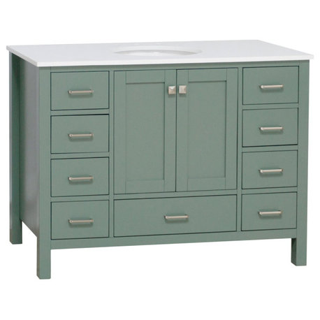 Kitchen Bath Collection Horizon 48" Bathroom Vanity, Sage Green, Engineered White
