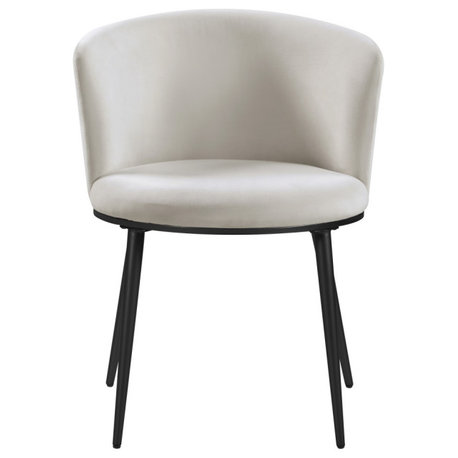 The Almar Dining Chair, Set of 2, Cream Velvet, Matte Black Iron Legs